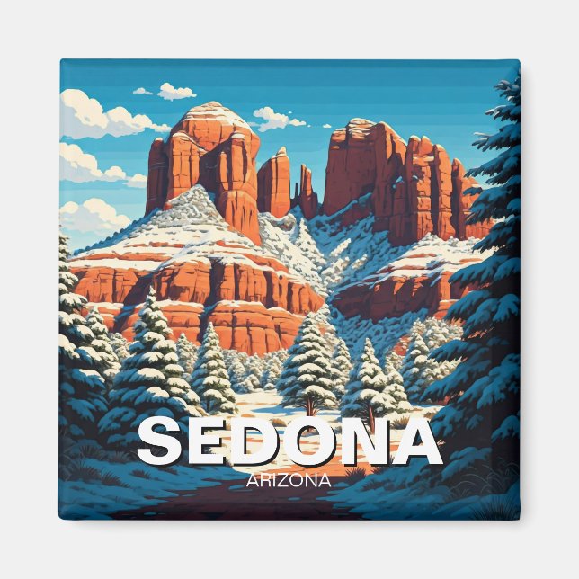 Sedona Arizona Reisen Rote Felsen Schnee Magnet (Vorne)