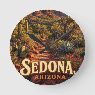 Sedona Arizona Sonnenuntergang Rote Felsen Wüsten Runde Wanduhr