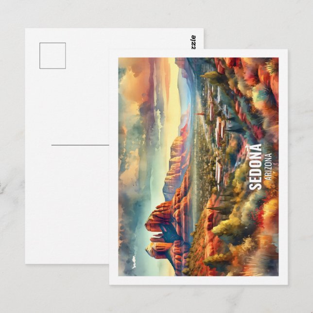 Sedona Arizona USA Berühmter Ort Aquarell Postkarte (Vorne/Hinten)