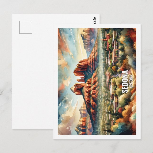 Sedona Arizona USA Berühmter Ort Aquarell Postkarte (Vorne/Hinten)