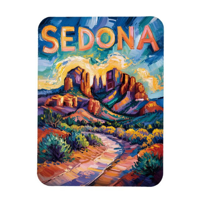 Sedona Desert Red Rock Travel Colorful Van Gogh Magnet (Vertikal)