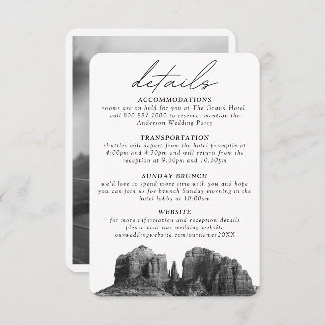 Sedona-Eintrittskarte für die Hochzeitssachen Begleitkarte (Vorne/Hinten)