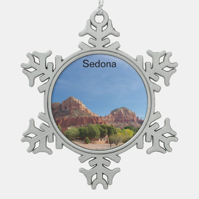 Sedona Red rocks Schneeflocken Zinn-Ornament (Vorderseite)
