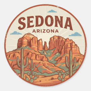 Sedona Vintage Kaktus Arizona Runder Aufkleber