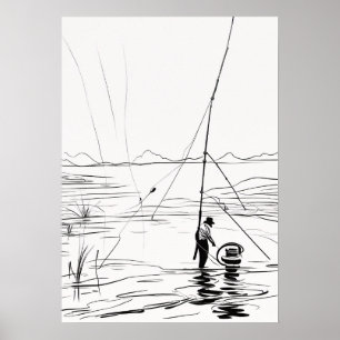 See Angelrute Lake Casting Line Art Minimalistisch Poster