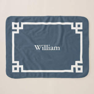 See-Blau und Weiß Griechischer Schlüssel Monogramm Sherpadecke