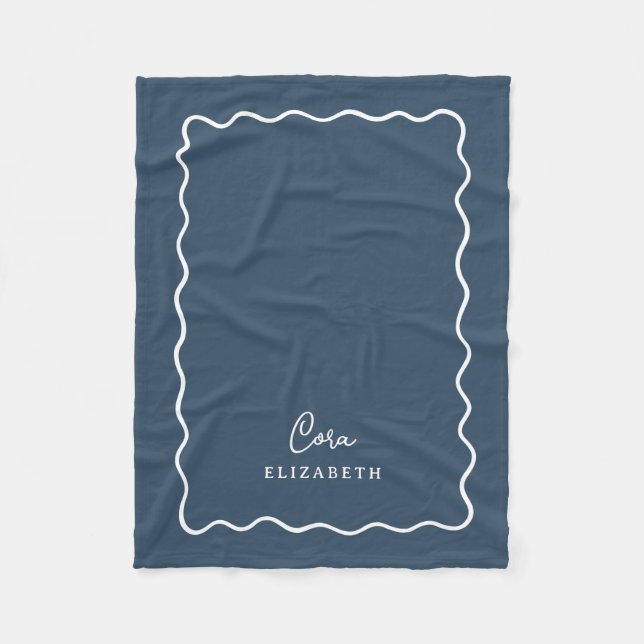See Blaue Wellenrand Monogramm Fleecedecke (Vorderseite)