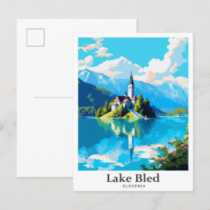 See Bled Slowenien Kunst Vintage Reiseillustration Postkarte
