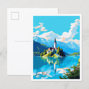 See Bled Slowenien Vintage-Reiseillustration Postkarte
