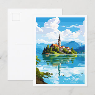 See Bled Slowenien Vintage-Reiseillustration Postkarte