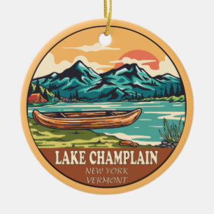 See Champlain Boating Fishing Emblem Keramik Ornament
