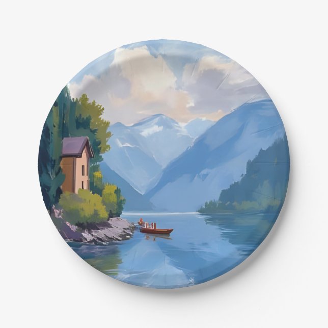 See Como, Italien Gemälde Wasserfarbe Pappteller (Vorderseite)