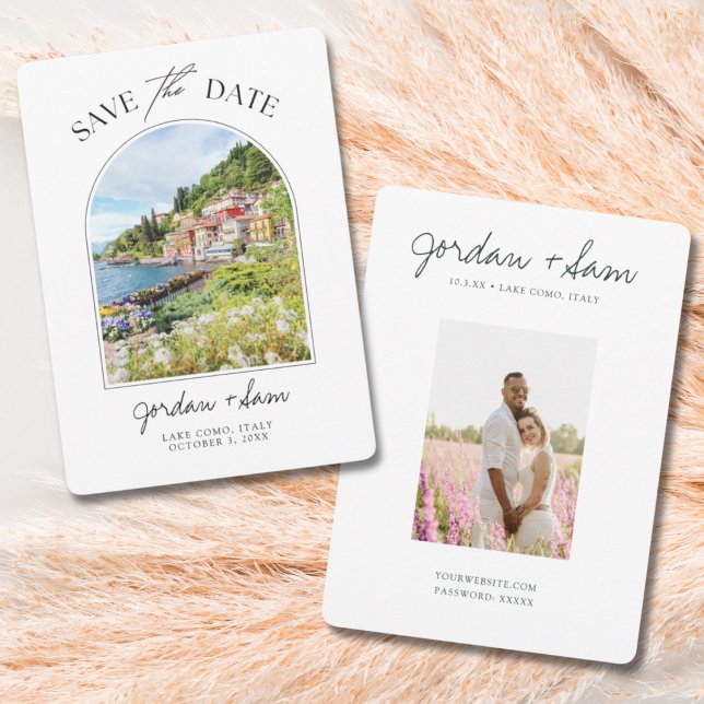 See Como Italien Hochzeit retten Datum Einladung (Lake Como Wedding Save the Date with Photos of Lake Como and your engagement. Custom save the date)