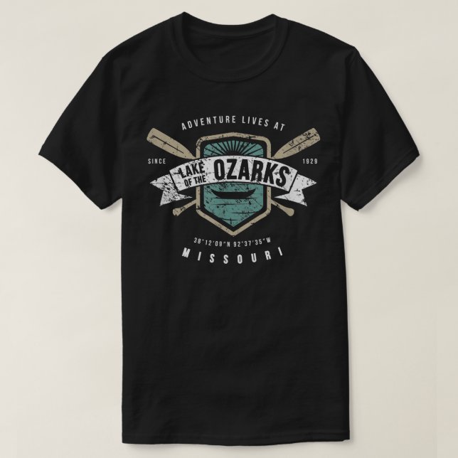 See der Ozarks Missouri , Camping der Fischerboote T-Shirt (Design vorne)