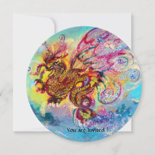 SEE DRACHE blau violett lila schwarz gelb Einladung