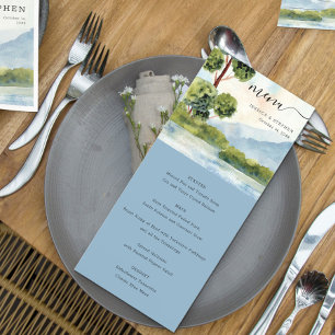 See Evergreen Aquarell Staubrose Hochzeit Menükarte