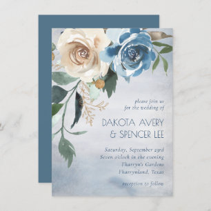 See Floral   Dusty Blue and Off White Wedding Einladung