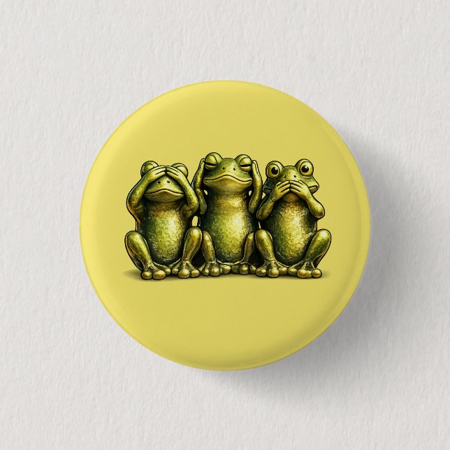 See Hear Speak No Evil Funny Frogs Button (Vorderseite)