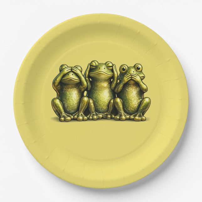 See Hear Speak No Evil Funny Frogs Pappteller (Vorderseite)