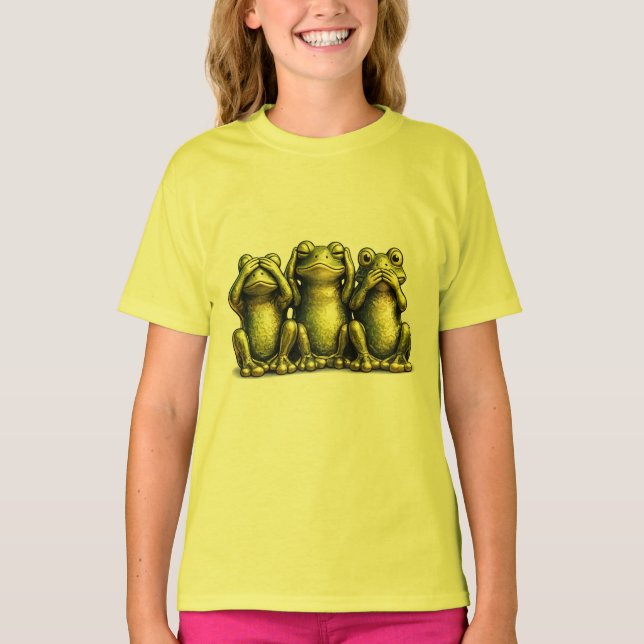 See Hear Speak No Evil Funny Frogs T-Shirt (Vorderseite)