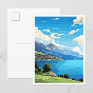 See Iseo Italien vintage Reiseillustration Postkarte