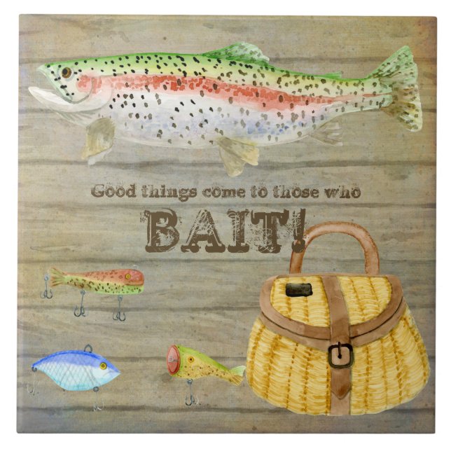 See-Kabinen-Forelle-Fischen-Weidenkorb lockt Fliese (Vorderseite)