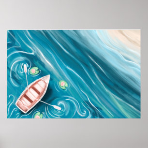 See mit Wal- und Lilly-Pads Ölgemälde Poster