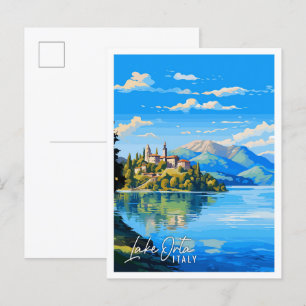 See Orta Italien vintage Reiseillustration Postkarte