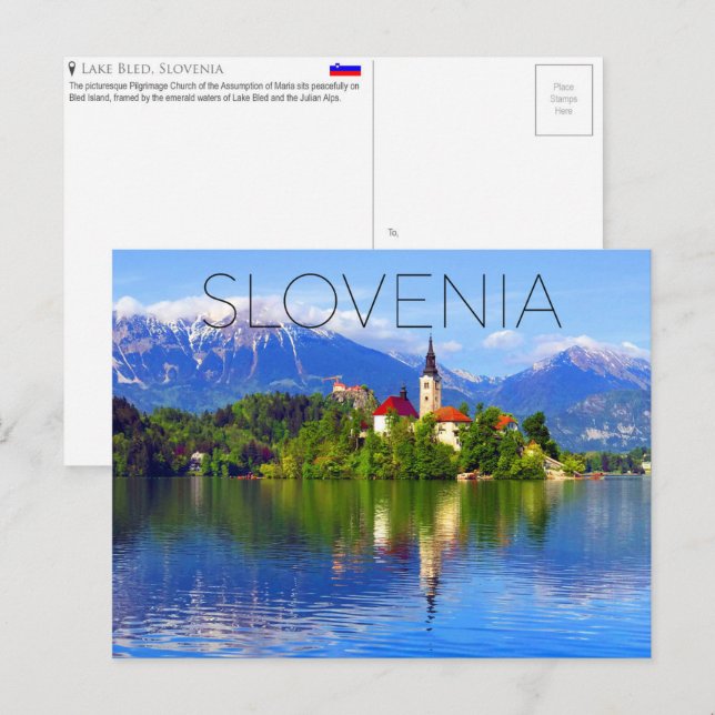 See Postkarte von Bled, Slowenien (Vorne/Hinten)