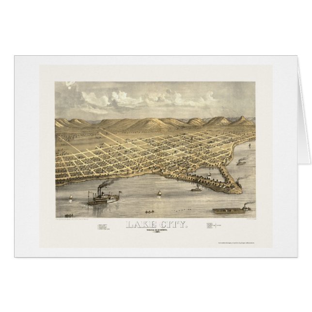 See-Stadt, panoramische Karte Mangans - 1867 (Vorderseite (Horizontal))
