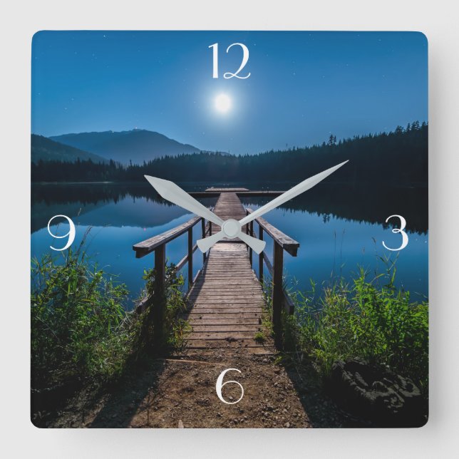 See und Berge Quadratische Wanduhr (Vorderseite)