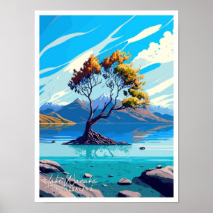 See Wanaka Neuseeland Reise Illustration Poster
