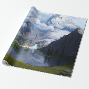 See Wasserfall Digitale Kunst 3D-Illustration Geschenkpapier