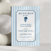 See You Soon Baby Shower Elegante Blaue Weiße Stre
