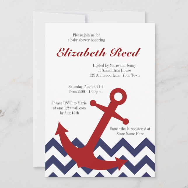 Seeanker auf Zickzack Ozean-Baby-Dusche Einladung (Vorderseite)