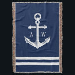 Seeanker-kundenspezifische Monogramm-Marine Decke<br><div class="desc">Elegante Marine Throwdecke,  die einen Seeanker in einer Vintagen Art kennzeichnet.  Angrenzend sind beide Seiten Monogramme der Braut und des Bräutigams oder vielleicht Ihre erstes und Nachnamemonogramme.  Alle Elemente sind kundengerechter einfach Gebrauch die Kundenbezogenheitsfunktion.</div>