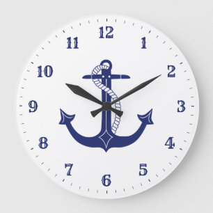 Seeanker-Marine-Blau Große Wanduhr