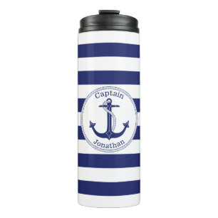 Seeanker-Marine-Blau-Kapitän Personalized Thermosbecher