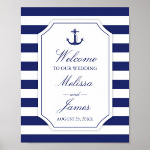 Seeanker-Marine-blauer Streifen-Hochzeit Poster