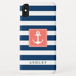 Seeanker-Marine Stripes Muster-Monogramm-Namen Case-Mate iPhone Hülle