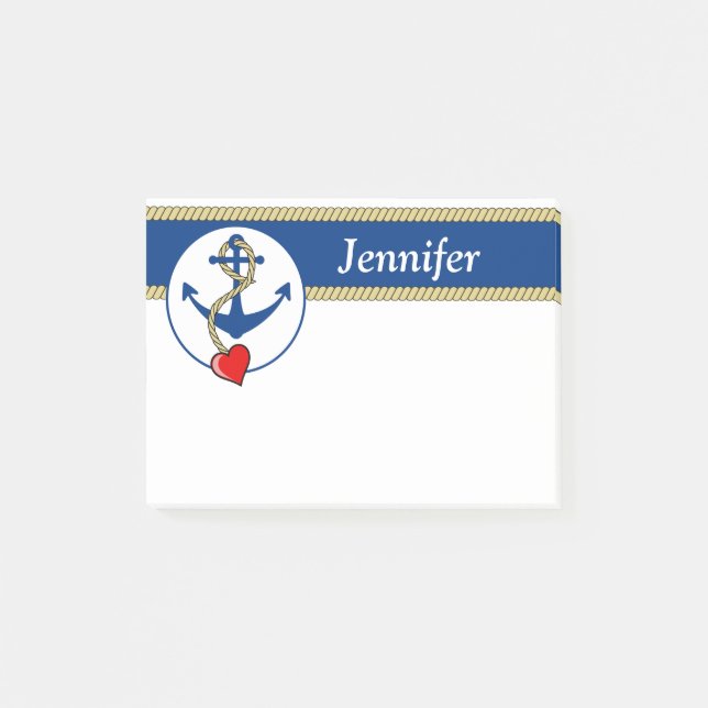 Seeanker mit Herzen Post-it Klebezettel (Vorderseite)