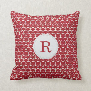 Seeanker-Monogramm-Muster-Kissen im Rot Kissen