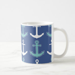 Seeanker-Muster-Marine-Blau und aquamarin Kaffeetasse