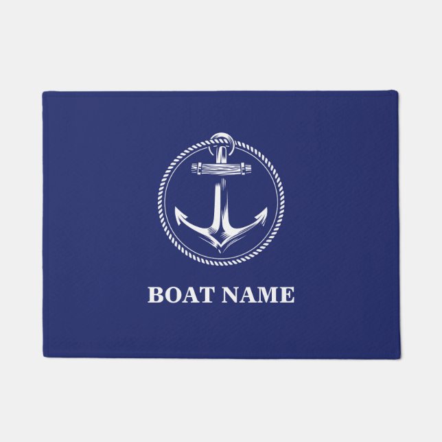Seeanker Name des Schiffes Blau Fußmatte (Vorderseite)