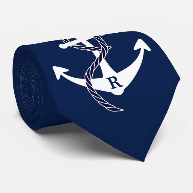 Seeanker-personalisiertes Anfangsmonogramm Krawatte (Gerollt)