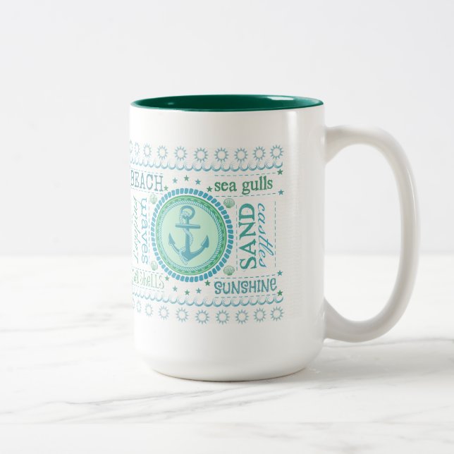 Seeanker-Typografie-Strand-Haus-Tasse Zweifarbige Tasse (Rechts)