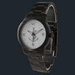 Seeanker u. mythologisches Fischtier Armbanduhr<br><div class="desc">Seeanker der coolen schwarzen Vintagen Illustration und mythologisches Fischtier über silbernem Glitter. Schwarze römische Ziffern.</div>