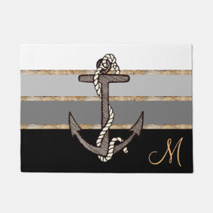 Seeanker und Seil (schwarze Steigung/Monogramm) Fußmatte