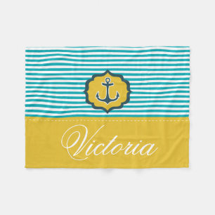 Seeaqua-blaue gelbe Streifen-Anker-Gewohnheit Fleecedecke