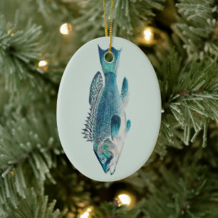 Seebarsch von S.A. Kilbourne, Vintage Fisch Keramik Ornament